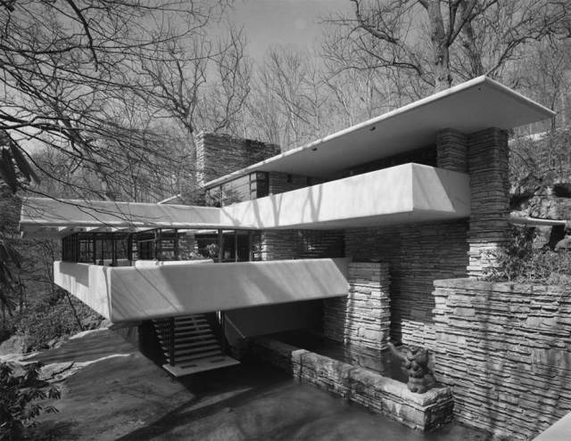AR: Frank Lloyd Wright TI: Edgar J. Kaufmann House (Fallingwater) TI: exterior, approach side, with steps to stream DT: designed 1935, construction completed 1937 DT: Image: 1971 AA: ARTstor  CN: ASTOLLERIG_10311591228  UR: http://0-library.artstor.org.library2.pima.edu/library/secure/ViewImages?id=8CNHbzYmIyMoIjZUej54RH0lV3ordw%3D%3D 